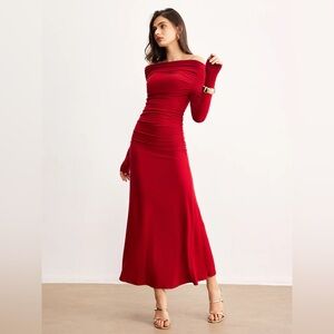 Nwt commense off shoulder ruffle knit dress in color red